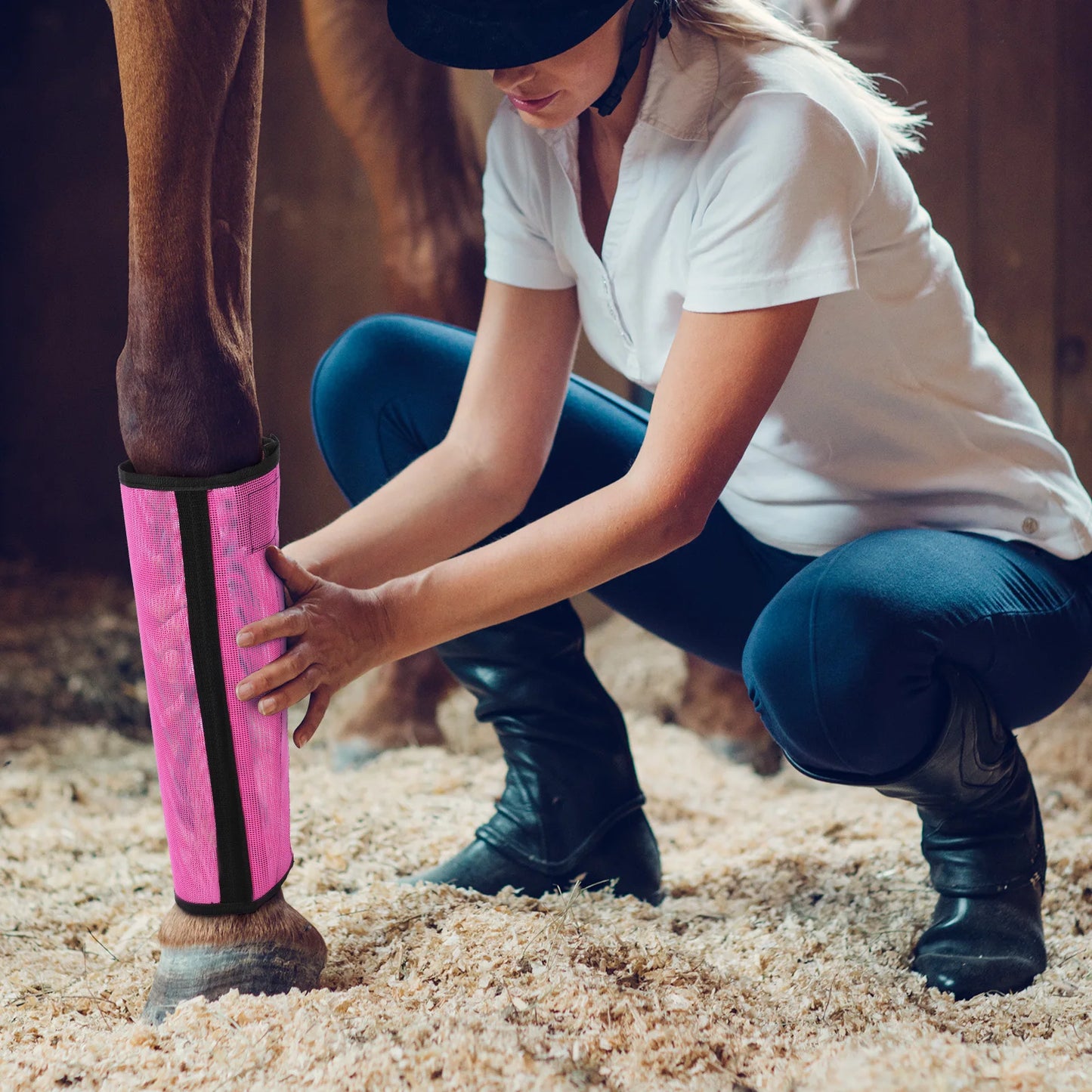 4 Sets Horse Foot Protective Cover Protective Horse Leg Wraps Breathable Mesh Horse Boots for Preventing Flies Mosquitoes Bite