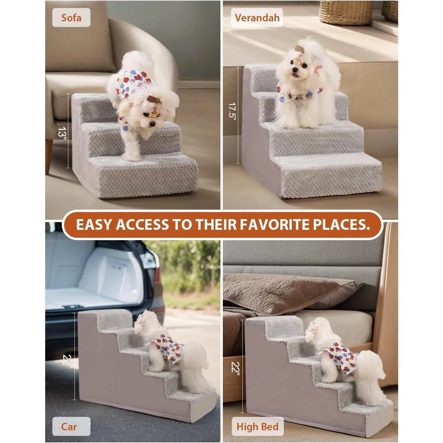 Dog specific dog ladder, 17.5 inches high, 4-step dog ladder, suitable for high bed sofas and light gray sofas