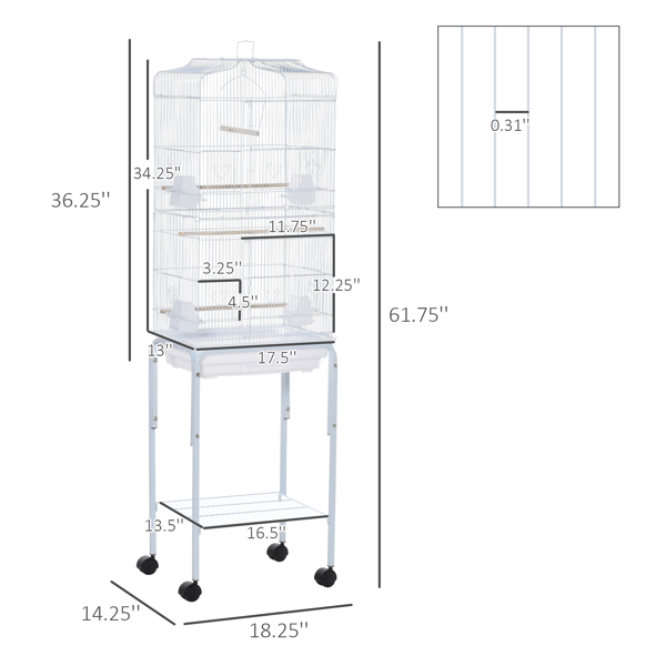 Bird Cage Starter Kit with Removable Rolling Stand for Easy Mobility and Convenience