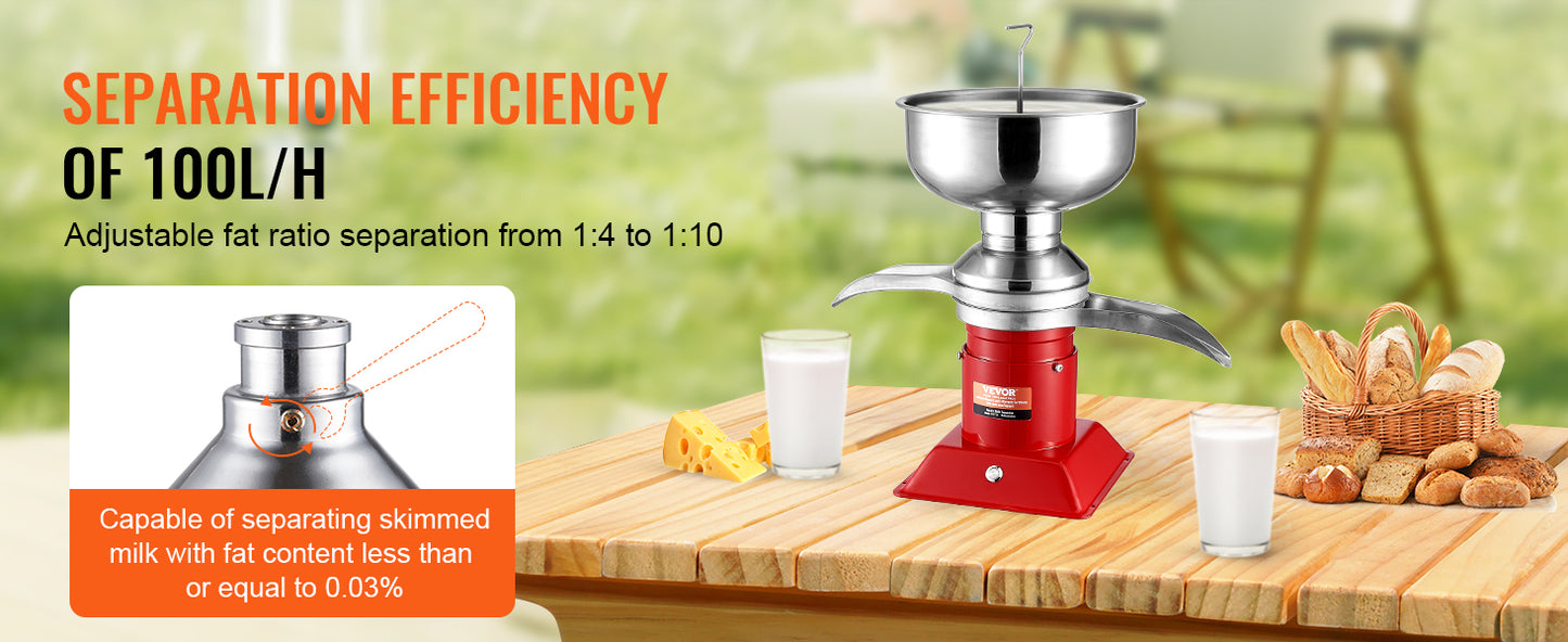 SucceBuy 304 Stainless Steel Electric Cream Separators 100L/H Output 10500RPM Goat Milk Separator 30W  5L Bowl Capacity 100-240V