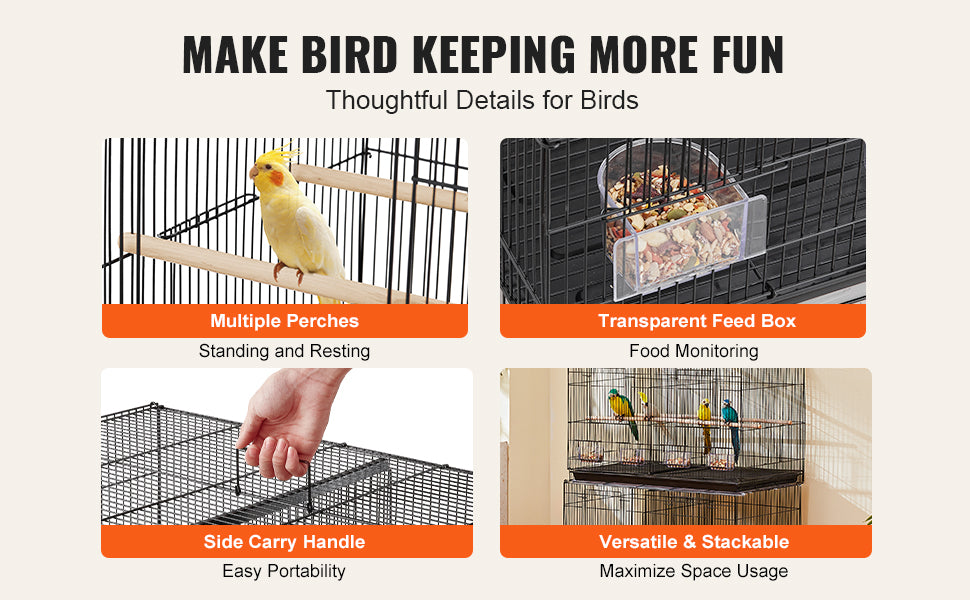 SucceBuy 30In Flight Bird Cage Stackable Divided Small Animal Cage for Kinds of Birds Pet Travel Birdcage with Handle and Perche
