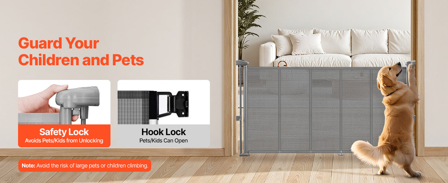 SucceBuy 55/71/110in Retractable Baby Gate 34in Tall Extends Wide Retractable Gate for Kids Pets Mesh Material Easy to Install