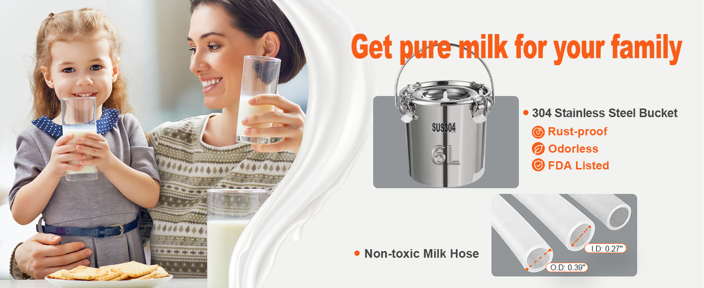 SucceBuy Goat Milking Machine Stainless Steel Bucket Electric Automatic Pulsation Cup Tubes Adjustable Suction for Cow and Sheep