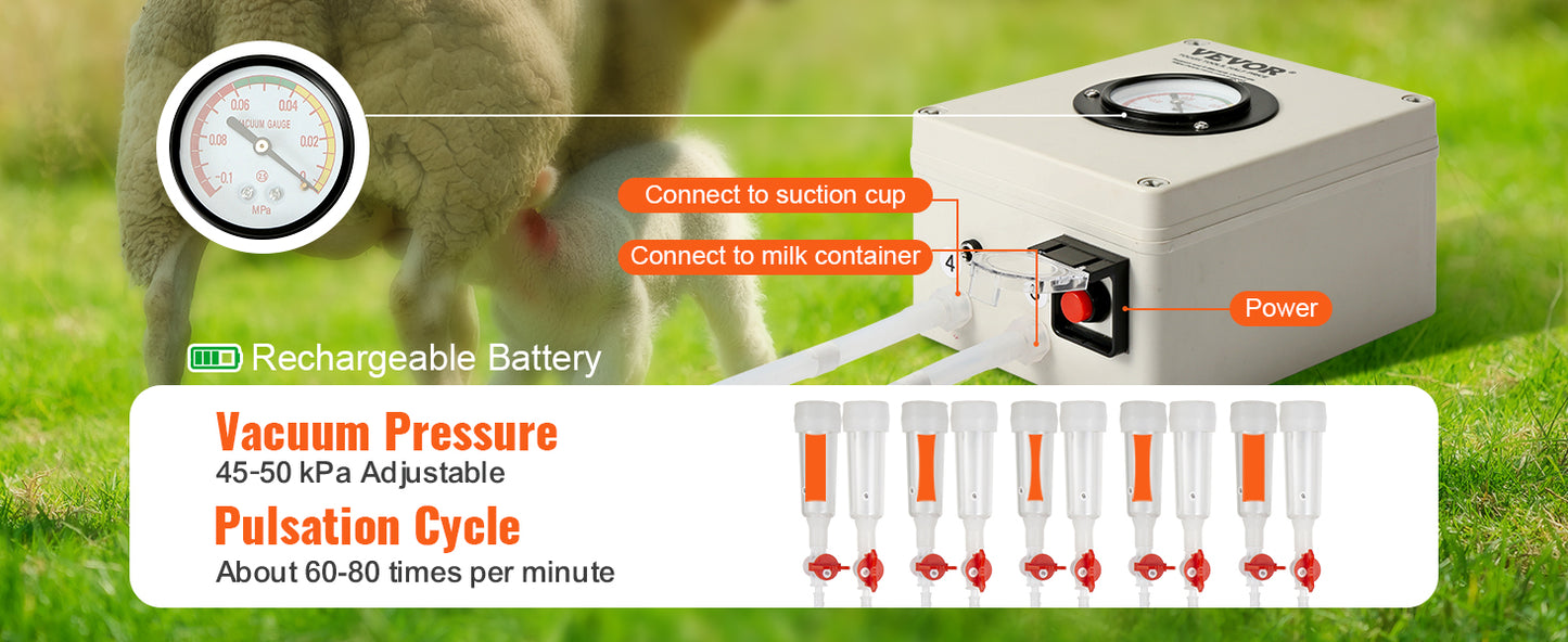 SucceBuy Goat Milking Machine Stainless Steel Bucket Electric Automatic Pulsation Cup Tubes Adjustable Suction for Cow and Sheep