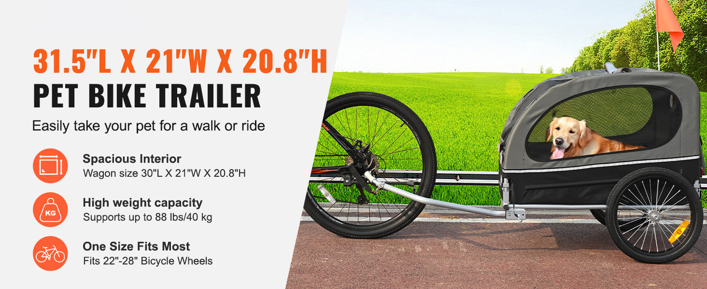 SucceBuy 88 lbs Dog Bike Trailer Pet Cart Bicycle Carrier with Wheels Coupler Reflectors Flag Collapsible to Store for Dogs