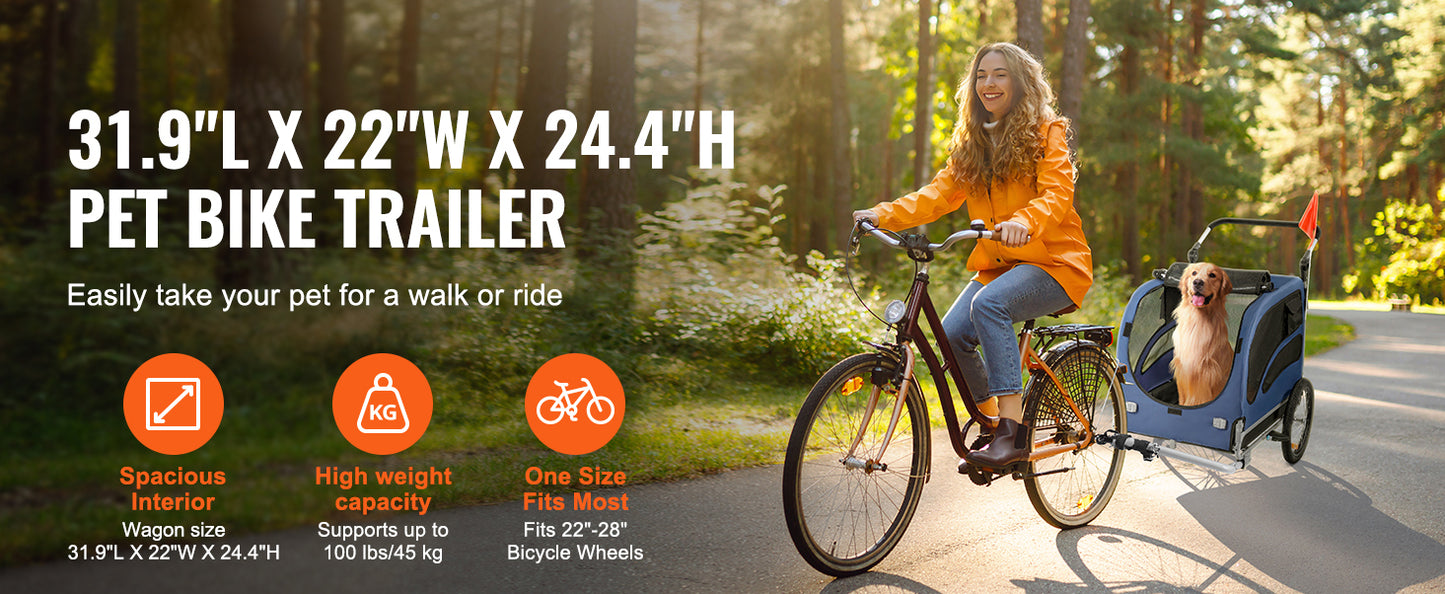 SucceBuy 100 lbs Dog Bike Trailer 2-in-1 Pet Stroller Cart Bicycle Carrier with Wheels Coupler Reflectors Flag for Dogs Travel