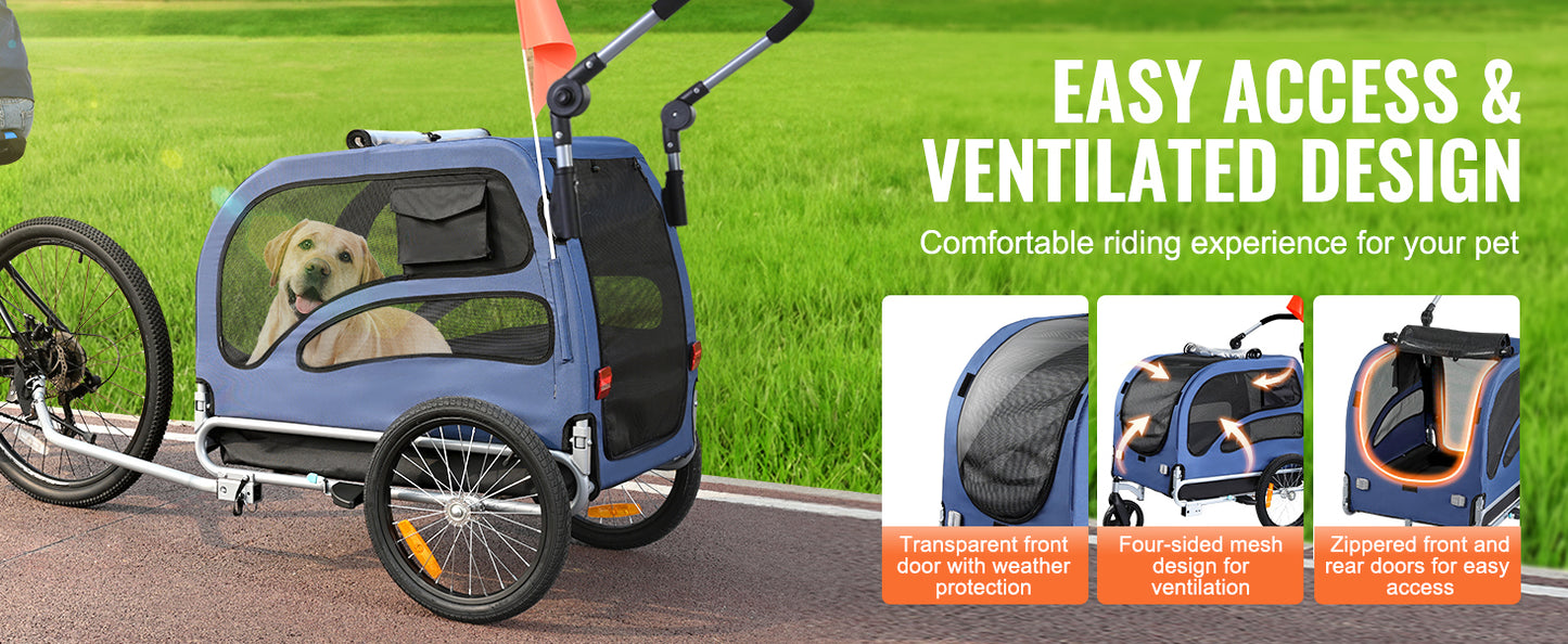 SucceBuy 100 lbs Dog Bike Trailer 2-in-1 Pet Stroller Cart Bicycle Carrier with Wheels Coupler Reflectors Flag for Dogs Travel